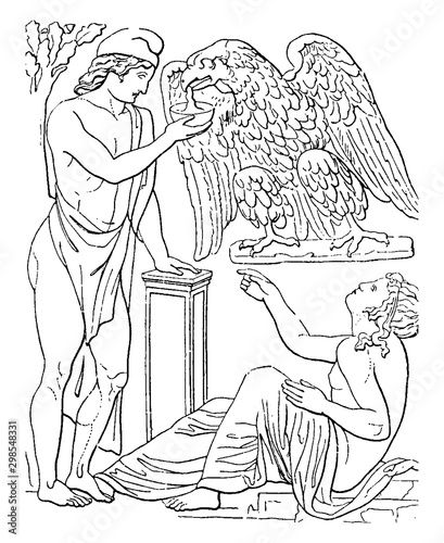 Ganymede and Eagle vintage illustration.