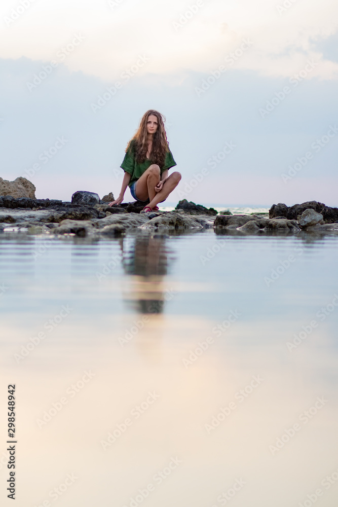 Cyprus-Ayia Napa - Female model on the coast.