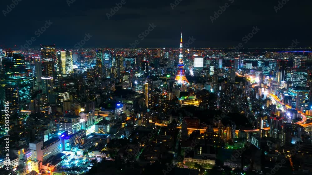 東京　夜景　タイムラプス　摩天楼のビル群と街並み