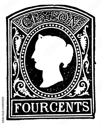 Ceylon Four Cents Envelope from 1871 to 1877, vintage illustration.