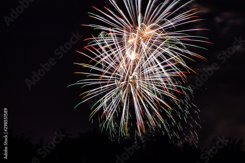 Festive beautiful fireworks in the sky. Celebrating the holiday with a bright salute