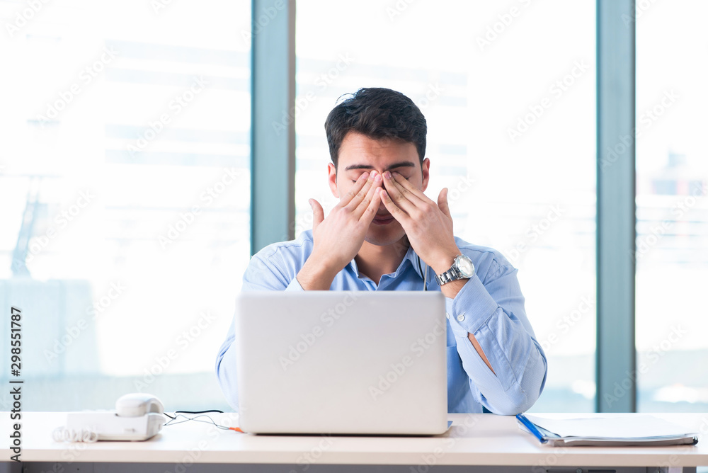 Male call-center operator in business concept Male call-center operator in business concept