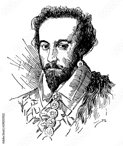 Sir Walter Raleigh, vintage illustration