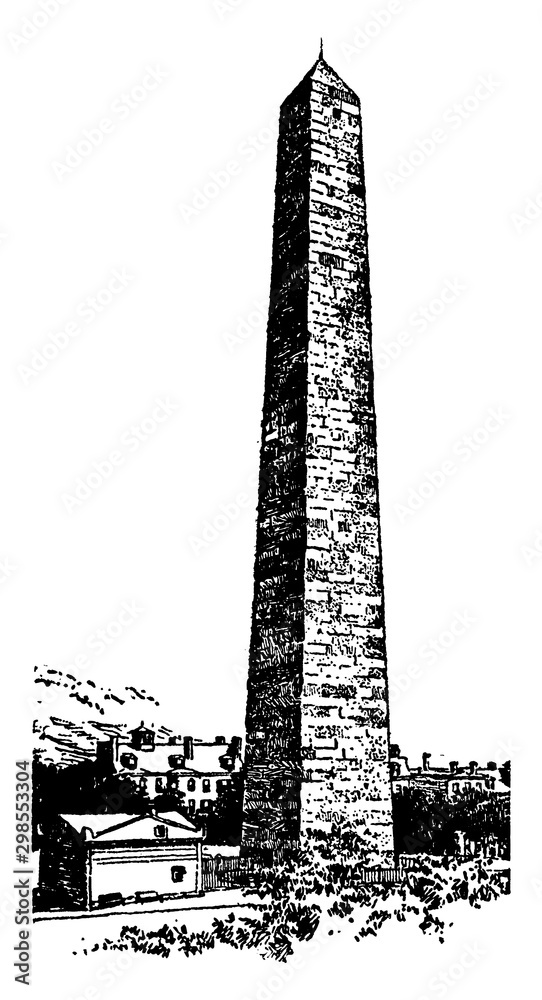 Fototapeta Bunker Hill Monument,vintage illustration