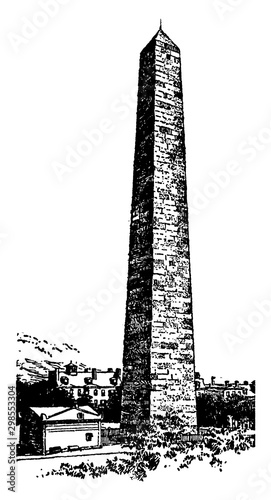 Bunker Hill Monument,vintage illustration