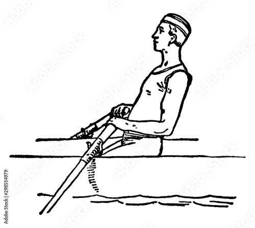 Steps & positions in Rowing vintage illustration.