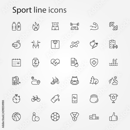 Thin line icons set of fitness, sport icons collection. Vector illustrarion eps10.