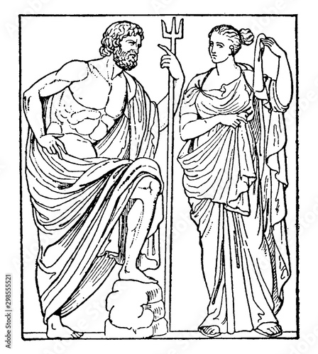 Poseidon vintage illustration.