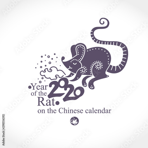 Wallpaper Mural Beautiful New Year card decorative rat 2020. Year of the Rat on the Chinese Calendar. Silhouette vector template.  Torontodigital.ca
