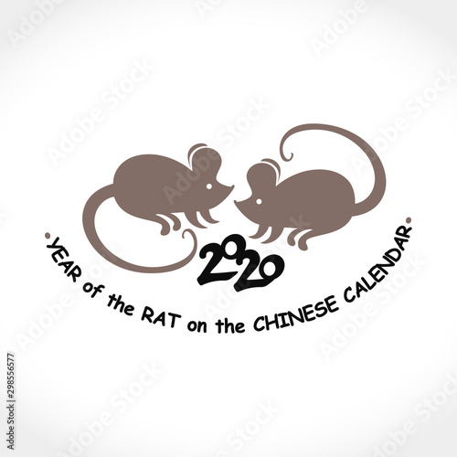 Rat 2020. Year of the Rat on the Chinese Calendar. Simple vector template with two rats. Male and female.
