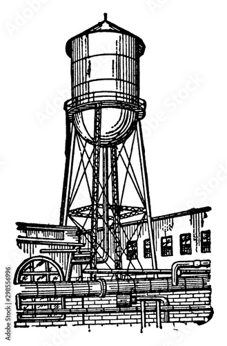 Water Tower vintage illustration.