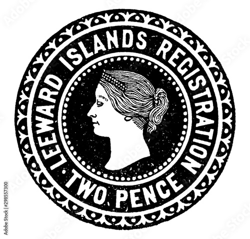 Leeward Islands Two Pence Registration Envelope in 1891, vintage illustration.