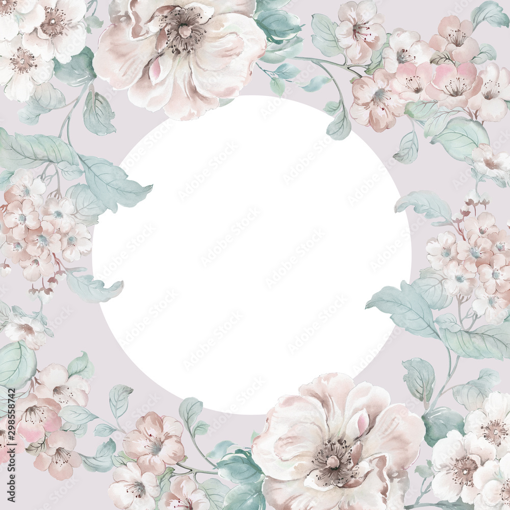Fototapeta premium Watercolor floral spring pattern, botanical illustration