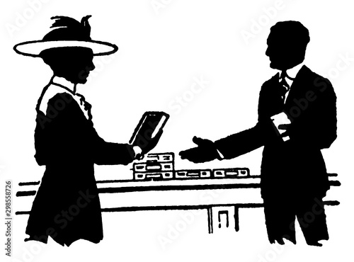 Man selling vintage illustration.