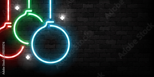 Vector realistic isolated neon sign of Christmas Balls flyer logo for template decoration and invitation covering on the wall background. Concept of Merry Christmas and Happy New Year.