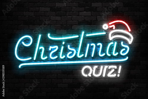 Vector realistic isolated neon sign of Christmas Quiz logo for template decoration and invitation covering on the wall and transparent background. Concept of Merry Christmas and Happy New Year.