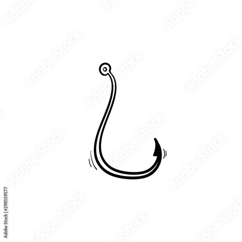 Fishing hook icon with handdrawn doodle cartoon style