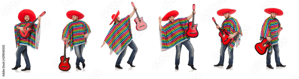 Funny mexican with guitar isolated on white Funny mexican with guitar isolated on white