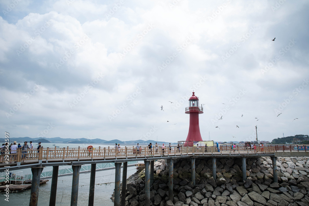 the red lighthouse in Daebudo, South Korea