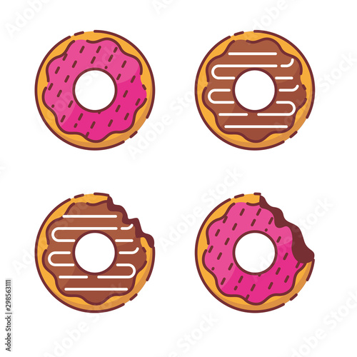 Set of doughnut vector illustration with filled line design. Doughnut icon 