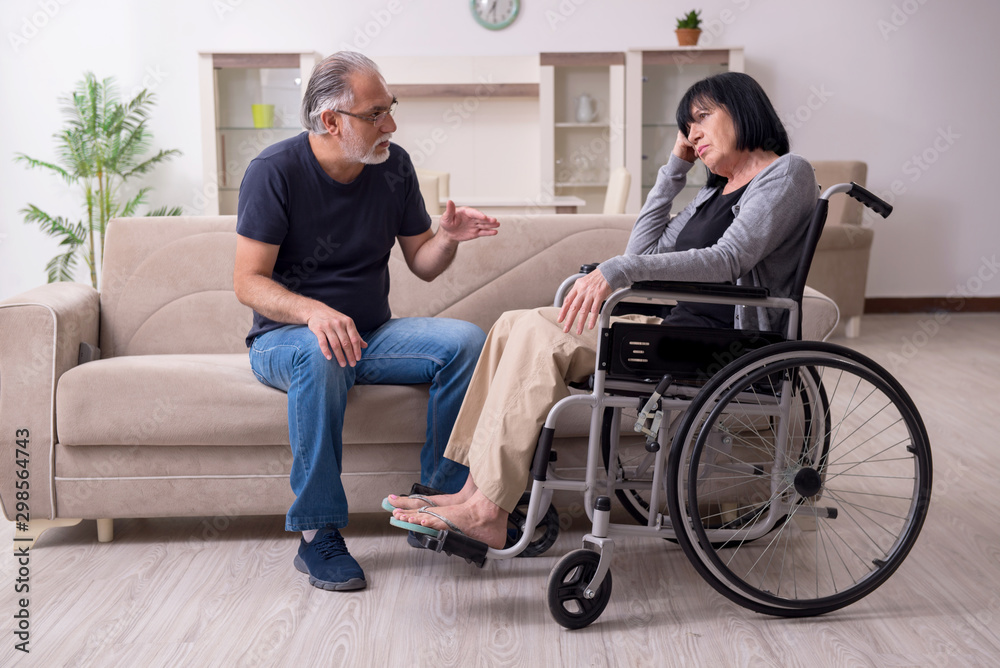 Old husband looking after disabled wife Old husband looking after disabled wife