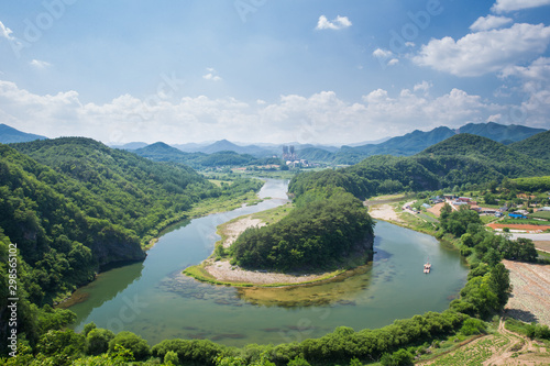 Korean Peninsula shaped cliff in Yeongwol, Gangwon Province, South Korea
