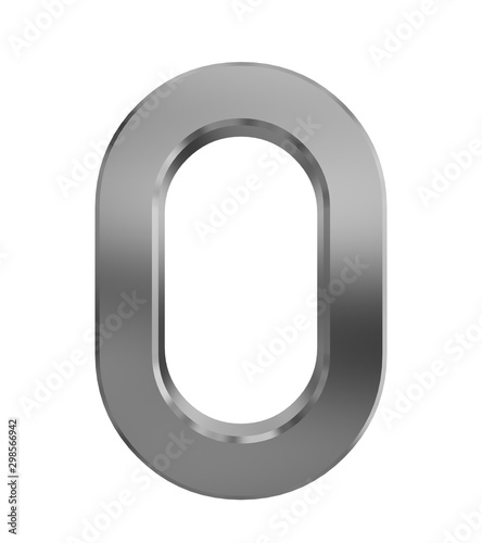Metal numbers zero isolated with clipping path on white background, 3d rendering