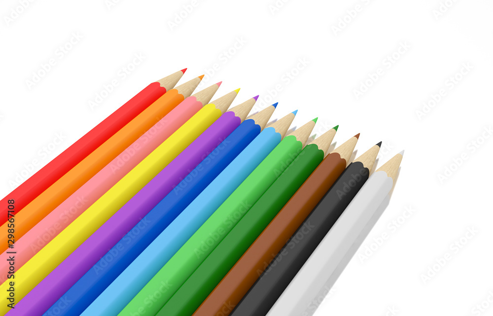 Colored pencils isolated with clipping path on white background, 3d rendering Colored pencils isolated with clipping path on white background, 3d rendering