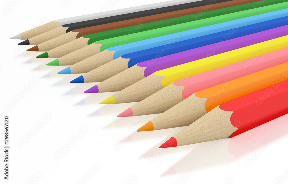 Colored pencils isolated with clipping path on white background, 3d rendering Colored pencils isolated with clipping path on white background, 3d rendering