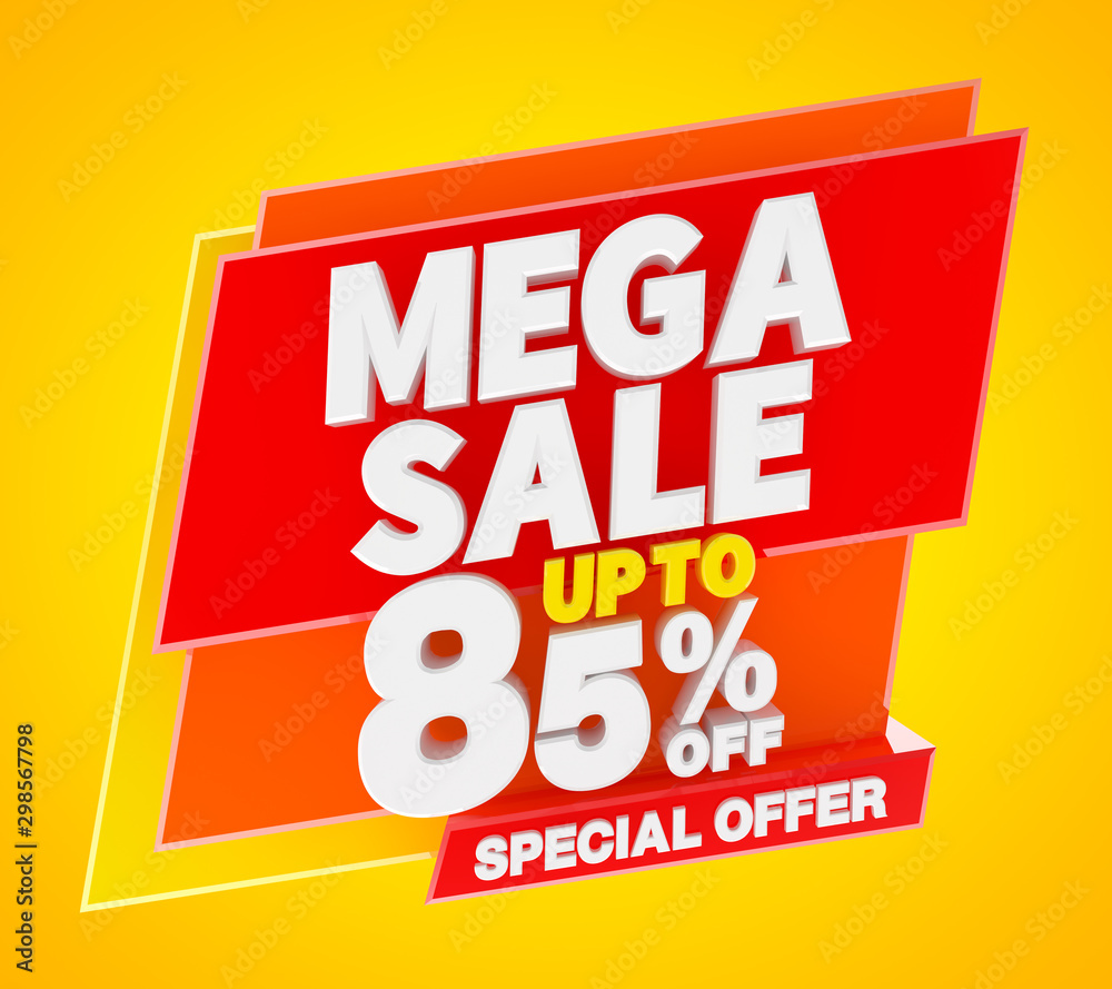 MEGA SALE UP TO 85 % OFF SPECIAL OFFER, 3d rendering. MEGA SALE UP TO 85 % OFF SPECIAL OFFER, 3d rendering.