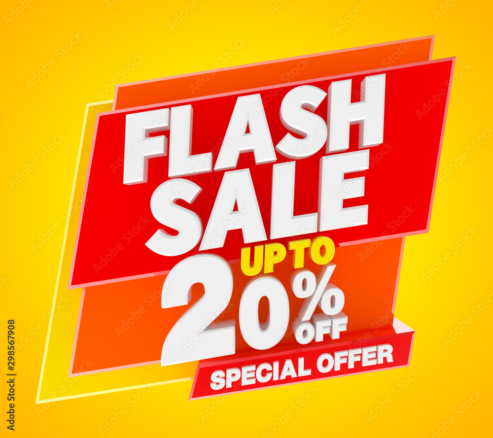 Flash sale up to 20 % off special offer banner, 3d rendering. Flash sale up to 20 % off special offer banner, 3d rendering.