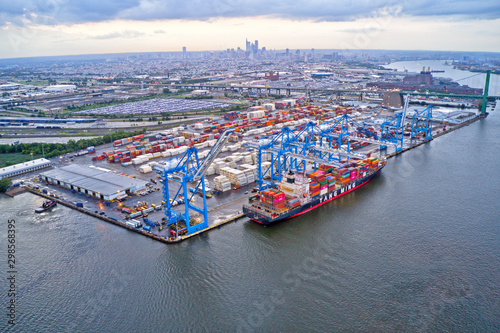 Aerial View of Cargo Ships at Port of Philadelphia