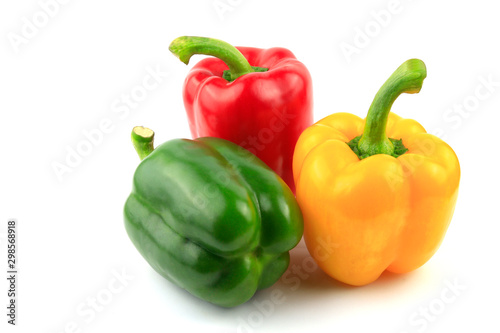 Fresh Green, yellow, red bell pepper. Sweet pepper. Giant pepper. Isolate on white background. Save with clipping path.