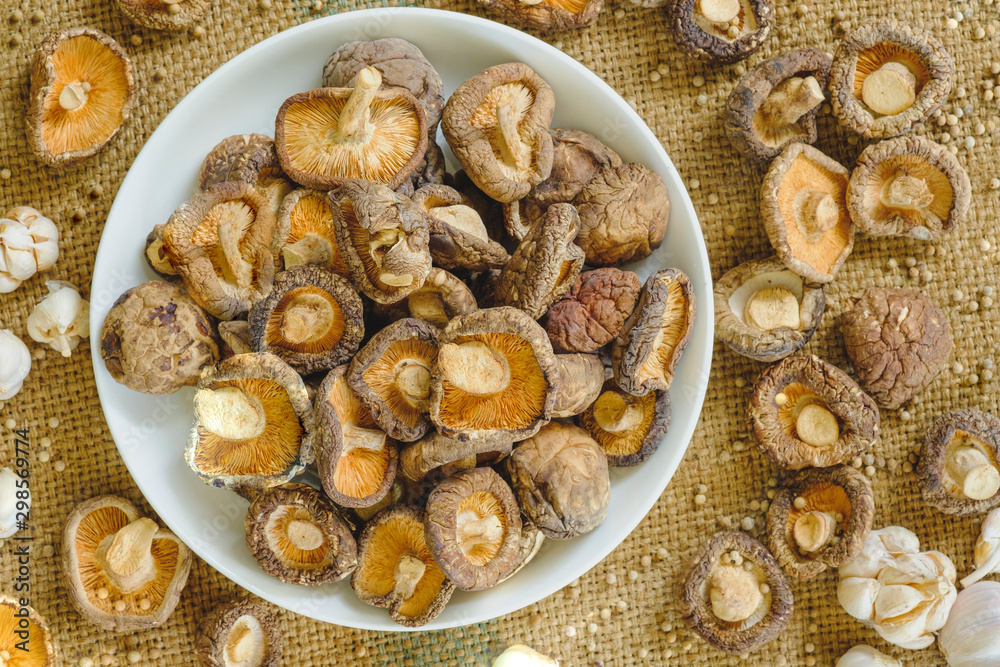 Directly Above Shot Of Dried Shiitake Mushrooms
