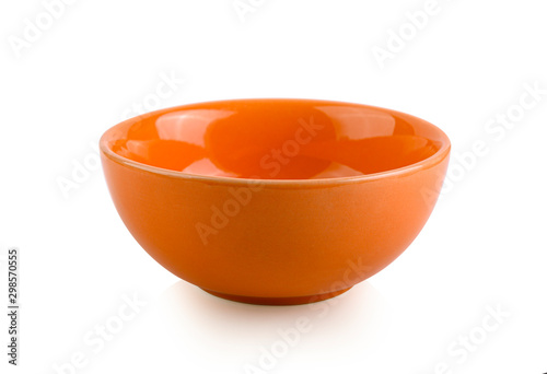 Empty orange bowl on white background