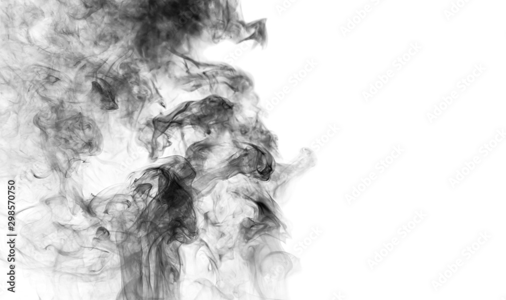 Abstract Blurred of black smoke movement over white background for your abstract design.