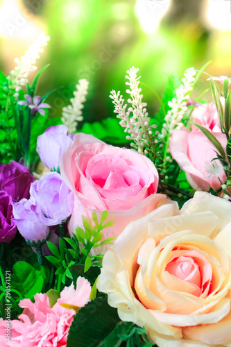 An arrangement of spring flowers for design postcards  brochure  valentine on sunset time background.