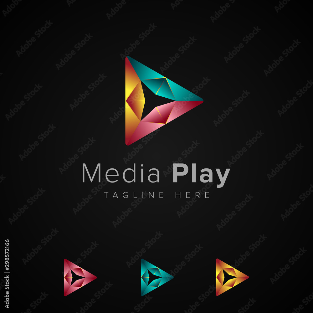 Vector play logo. Video application icon design template. Geometric collection. Material design. Play icon, Music and video player logo elements full color Vector play logo. Video application icon design template. Geometric collection. Material design. Play icon, Music and video player logo elements full color