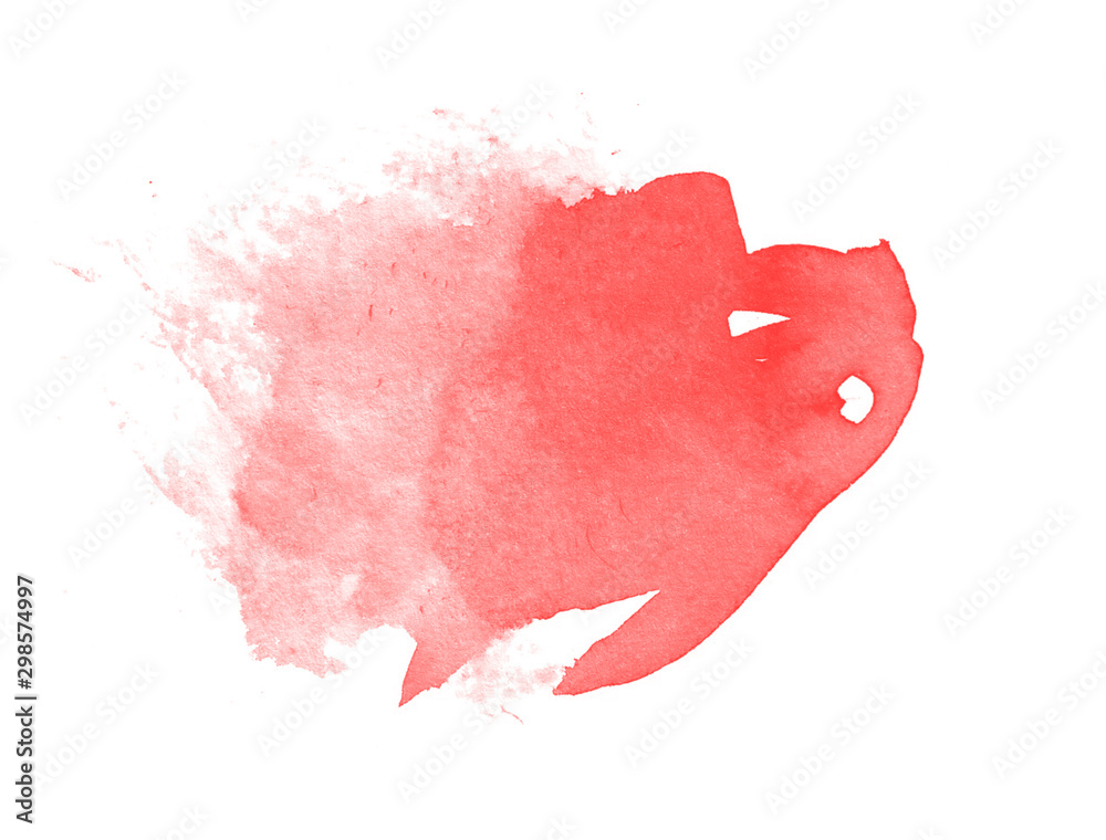 Red watercolor blot isolated on white background. Abstract red brush