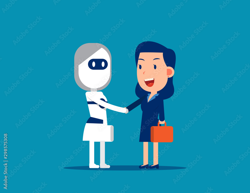 Human and robot handshake. Business relationship concept, Artificial intelligence