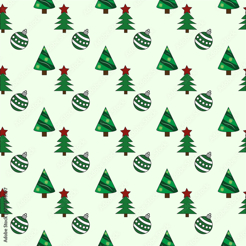 Christmas party seamless pattern. Merry christmas, happy new year background. Stylized Christmas trees and Christmas ball.