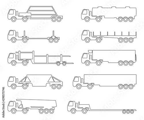 set of silhouettes the cargo trucks.