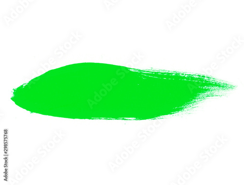 Green watercolor smear on white background. Abstract green brush