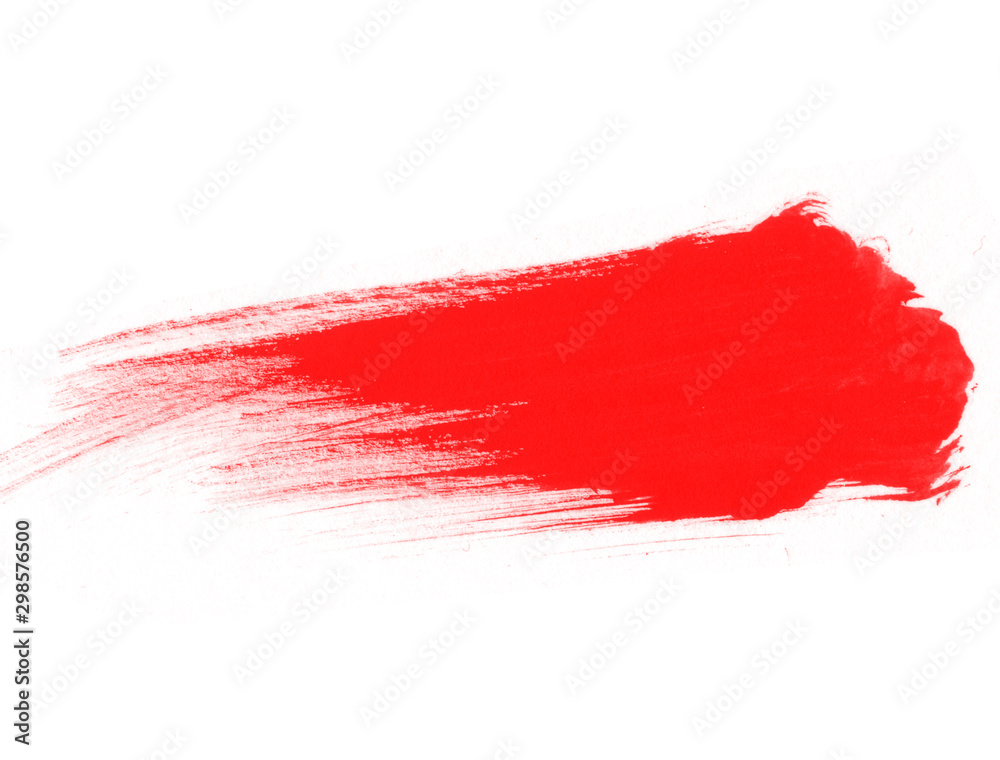 Red paint on white background. Red isolated smear brush