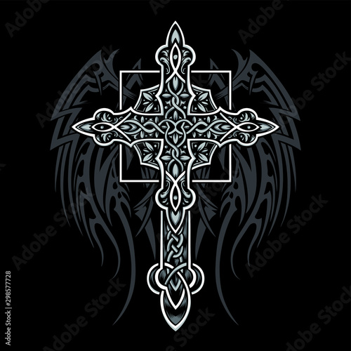 viking cross style with tribal vector