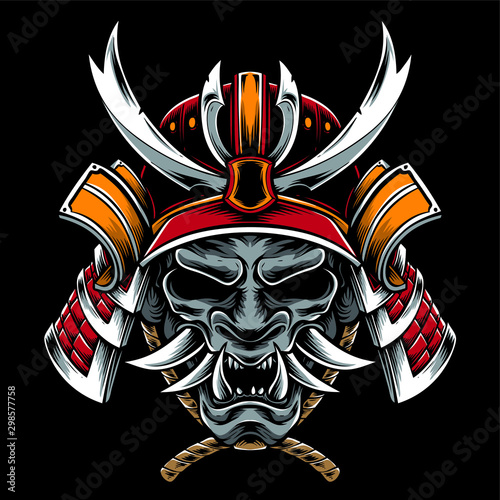 samurai helmet with hannya mask vector
