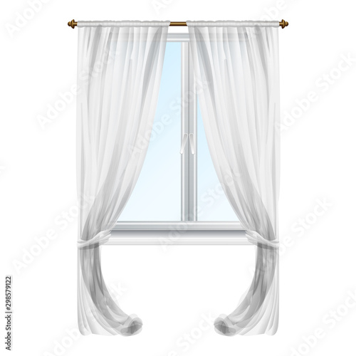 Grey window curtain icon. Cartoon of grey window curtain vector icon for web design isolated on white background