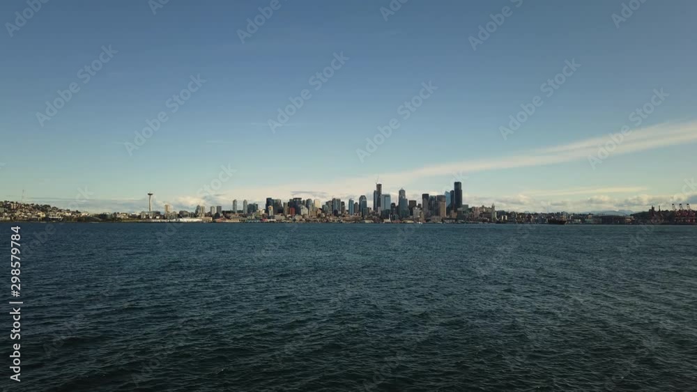 Daytime Time Lapse of Seattle on a Sunny Day with Elliott Bay in the Foreground Daytime Time Lapse of Seattle on a Sunny Day with Elliott Bay in the Foreground