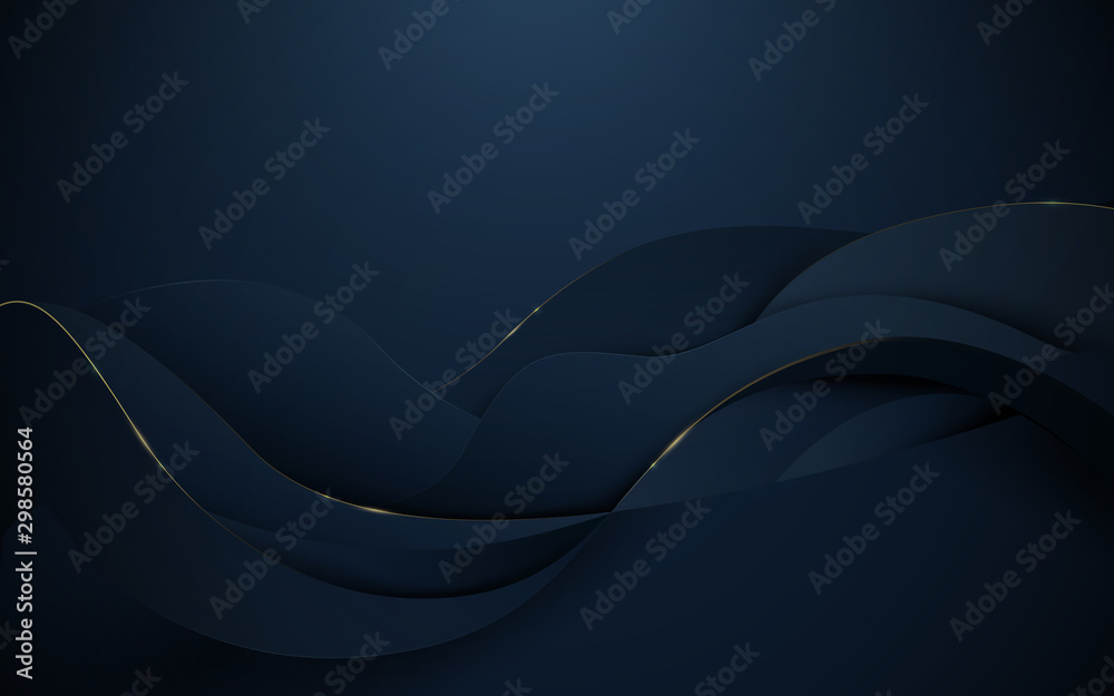 Abstract 3d wavy pattern luxury dark blue with gold background - obrazy, fototapety, plakaty 