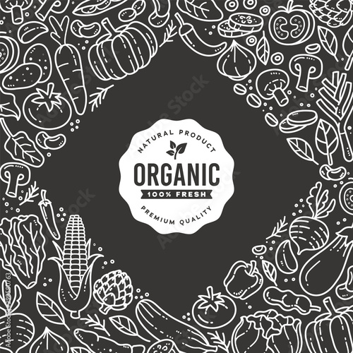 Organic Food Label and Doodle Vegetables Element.